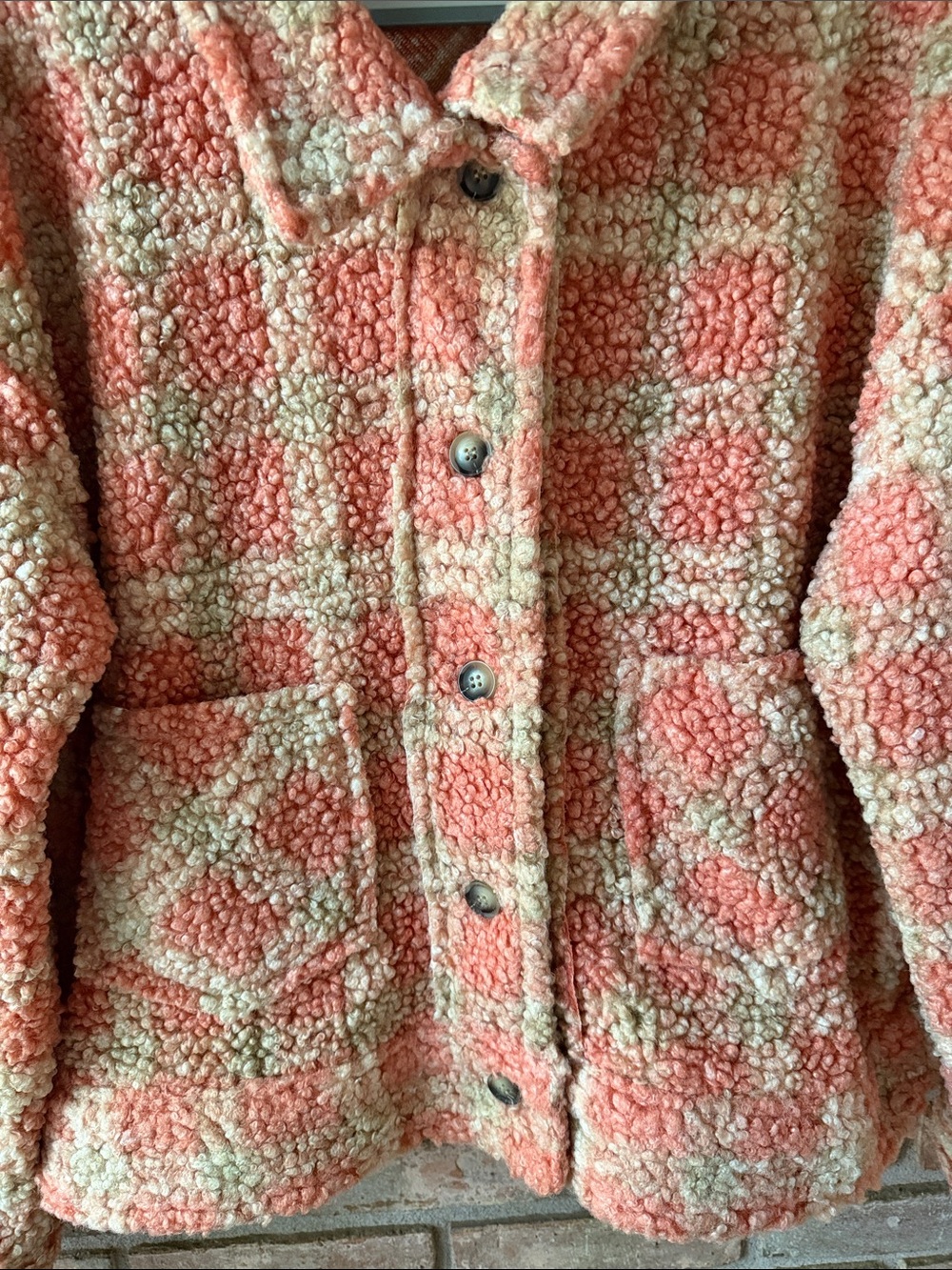 Coral & Cream Sherpa Button-Up Jacket - Picture 2 of 10
